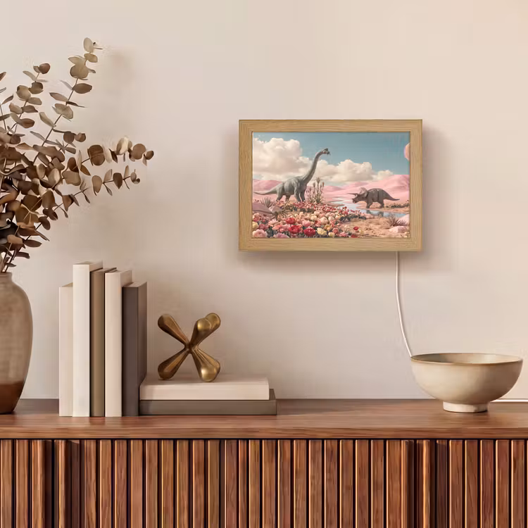 Lightbox - Wandleuchte - Dinosaurier – Rosa – Landschaft - Dinosaurus - Roze - Landschap Light Box met kabel (Wandlamp) klein