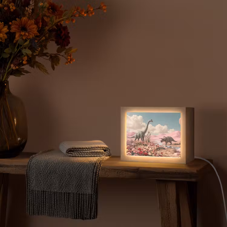 Lightbox - Wandleuchte - Dinosaurier – Rosa – Landschaft - Dinosaurus - Roze - Landschap Light Box met kabel (Wandlamp) klein