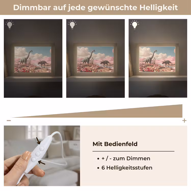 Lightbox - Wandleuchte - Dinosaurier – Rosa – Landschaft - Dinosaurus - Roze - Landschap Light Box met kabel (Wandlamp) klein