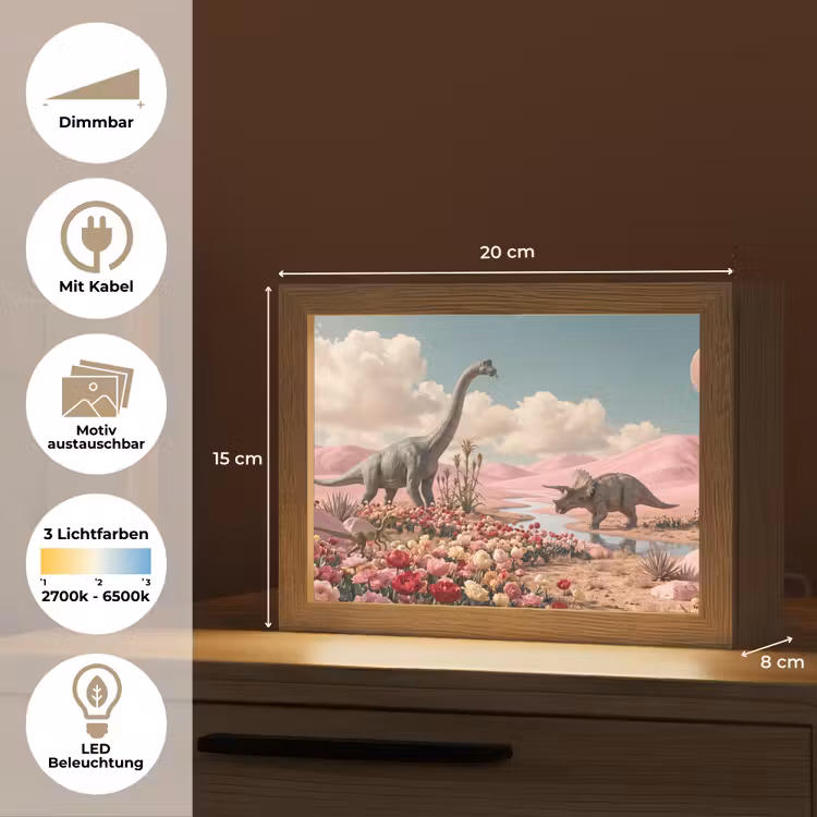Lightbox - Wandleuchte - Dinosaurier – Rosa – Landschaft - Dinosaurus - Roze - Landschap Light Box met kabel (Wandlamp) klein
