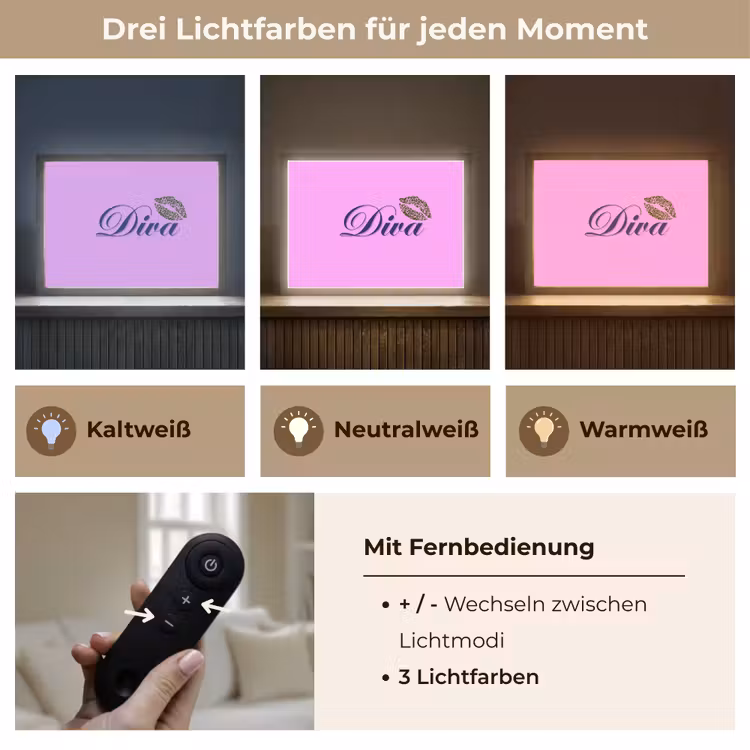 Diva - Lip - Panterprint - Roze Light Box met batterij (Wandlamp) middel -USP_lichtkleurDE