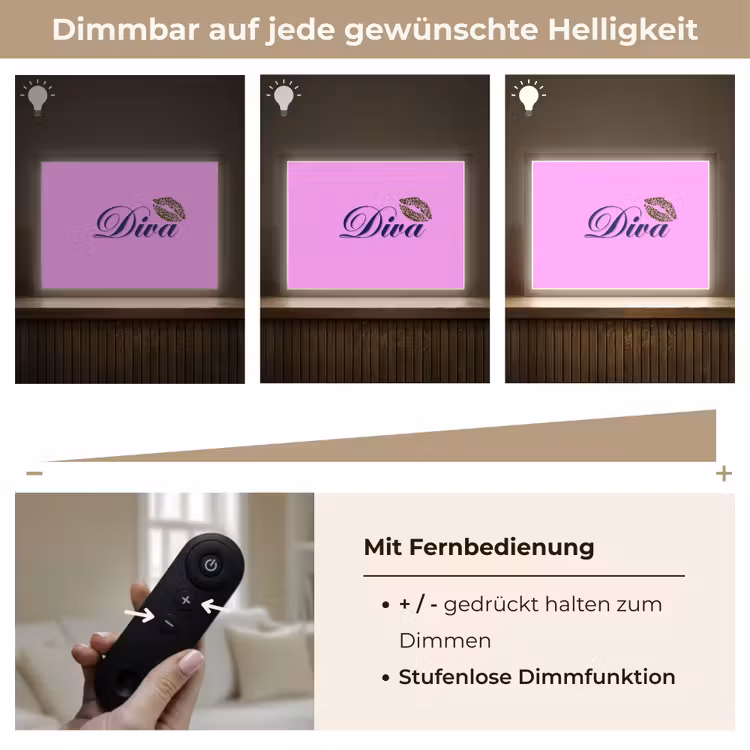 Diva - Lip - Panterprint - Roze Light Box met batterij (Wandlamp) middel -USP_dimbaarDE