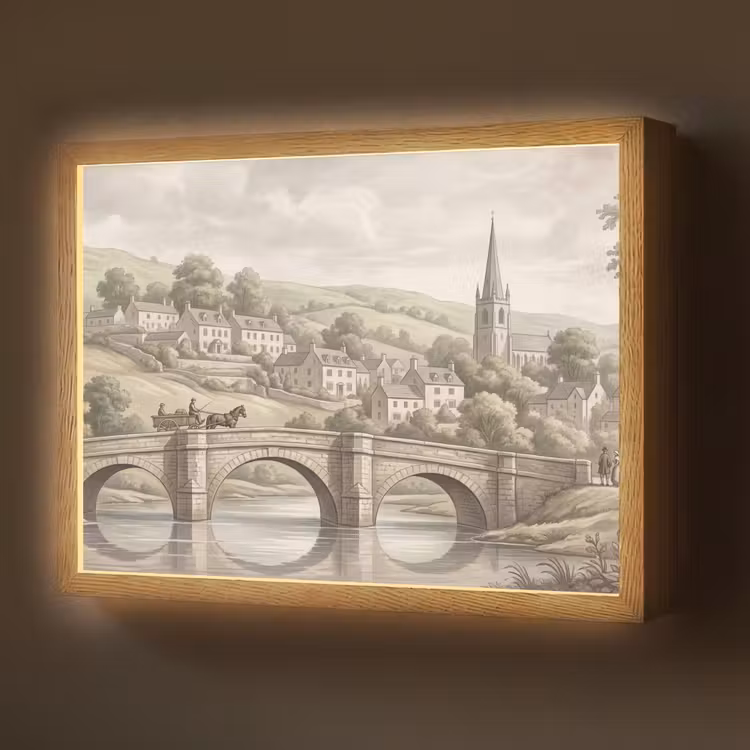 Dorp - Brug - Uitzicht - Groen Light Box met batterij (Wandlamp) middel -z3d_website