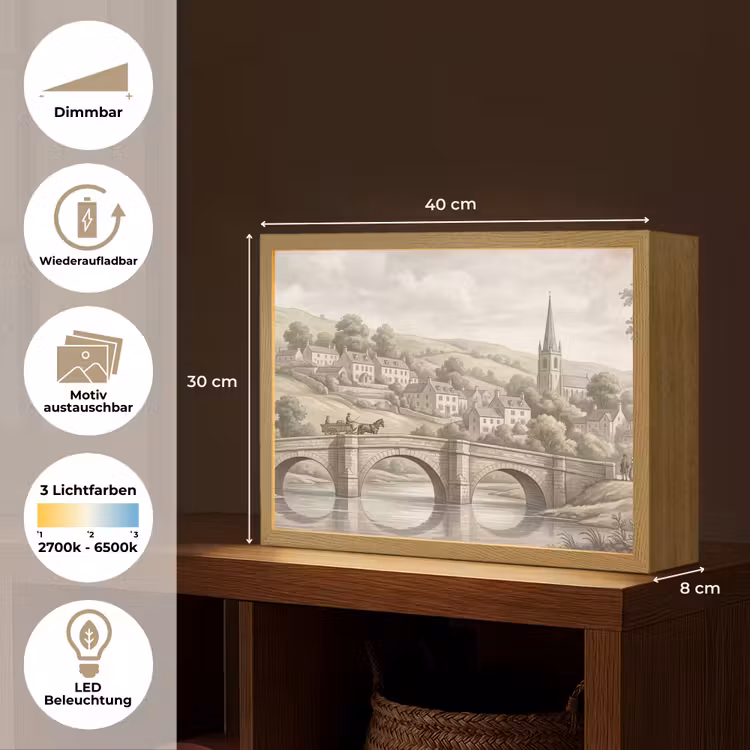 Dorp - Brug - Uitzicht - Groen Light Box met batterij (Wandlamp) middel -USP_websiteoverzichtDE
