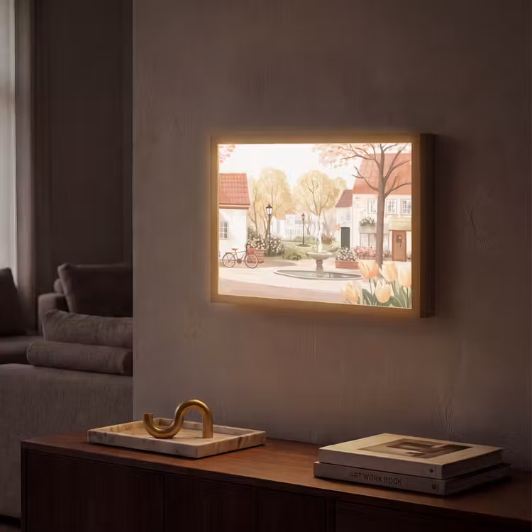 Dorpsplein - Fontein - Tulpen Light Box met batterij (Wandlamp) middel -sfeer1