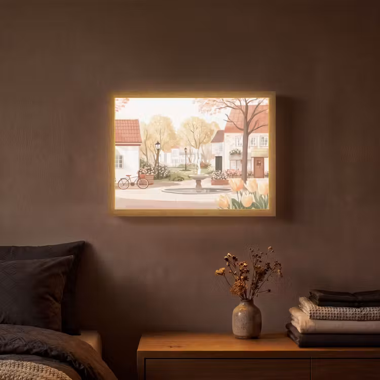 Dorpsplein - Fontein - Tulpen Light Box met batterij (Wandlamp) middel -sfeer4