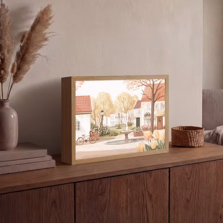 Dorpsplein - Fontein - Tulpen Light Box met batterij (Wandlamp) middel -sfeer2