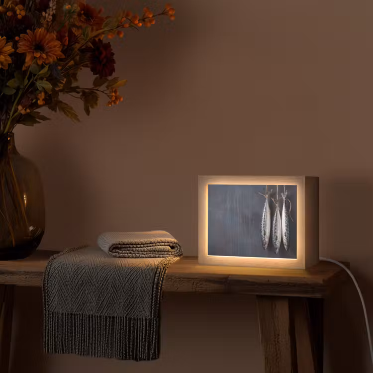 Lightbox - Wandleuchte - Drei Fische – Seil - Drie vissen - Touw Light Box met kabel (Wandlamp) klein