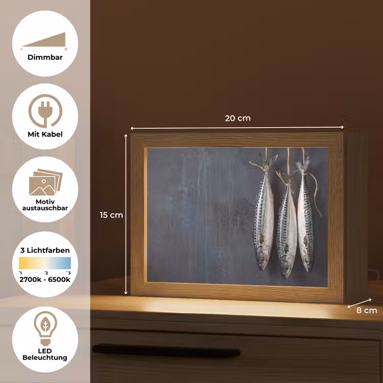 Lightbox - Wandleuchte - Drei Fische – Seil - Drie vissen - Touw Light Box met kabel (Wandlamp) klein