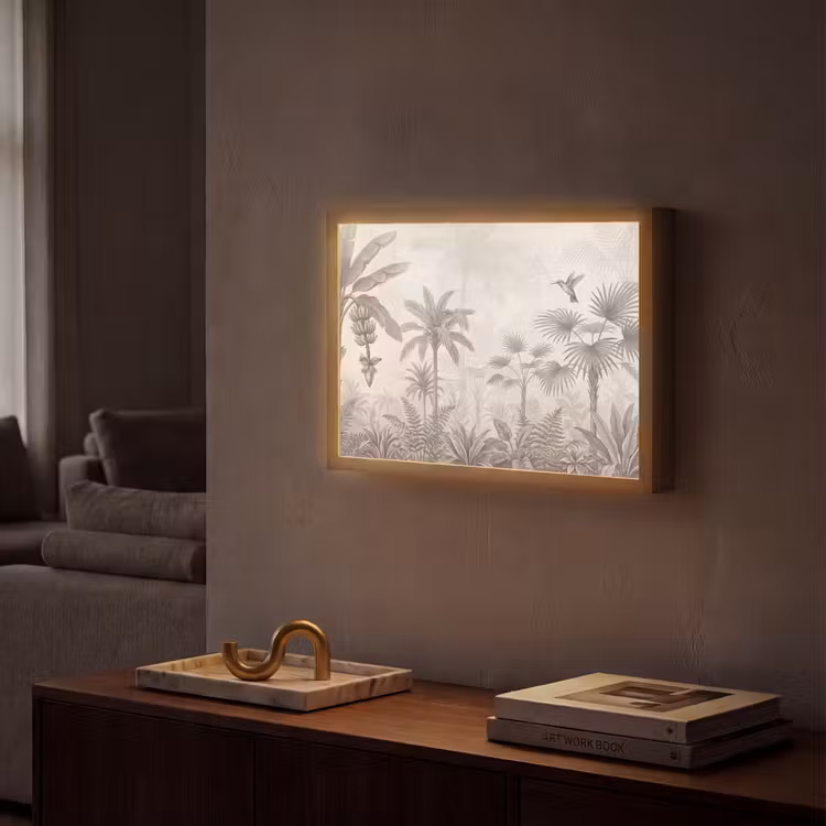 Jungle - Banenboom - Kolibrie - Beige Light Box met batterij (Wandlamp) middel -sfeer1