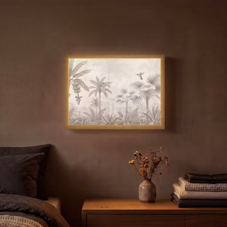 Jungle - Banenboom - Kolibrie - Beige Light Box met batterij (Wandlamp) middel -sfeer4