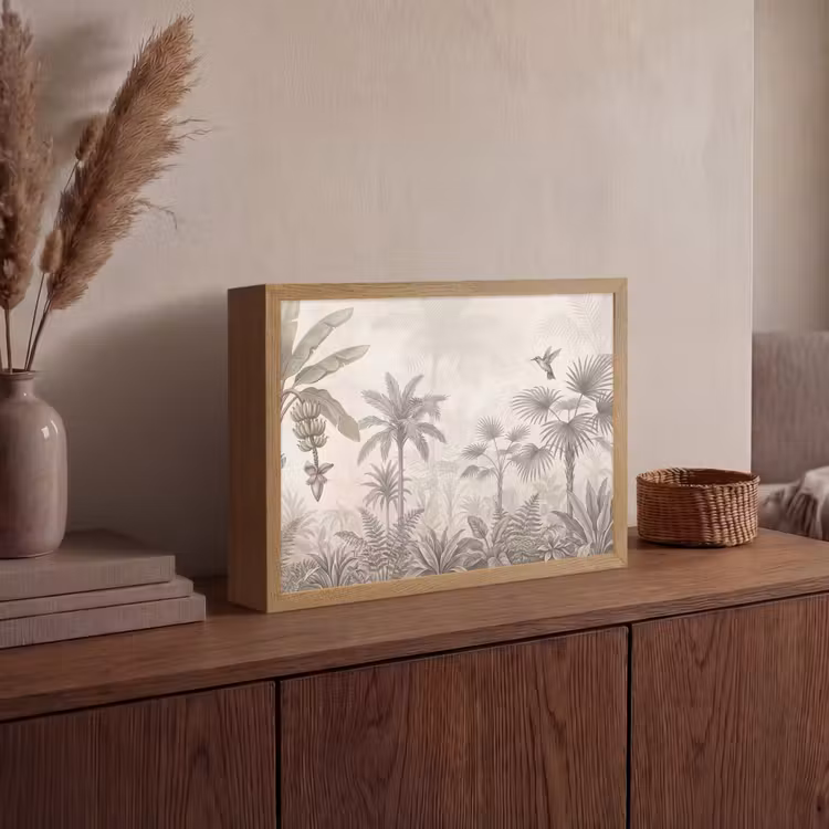 Jungle - Banenboom - Kolibrie - Beige Light Box met batterij (Wandlamp) middel -sfeer2