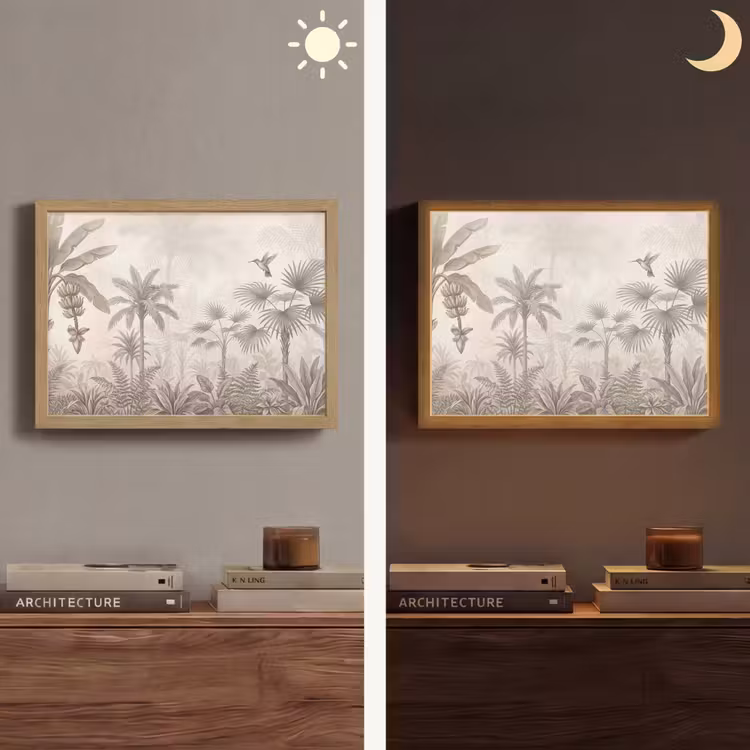 Jungle - Banenboom - Kolibrie - Beige Light Box met batterij (Wandlamp) middel -sfeer3