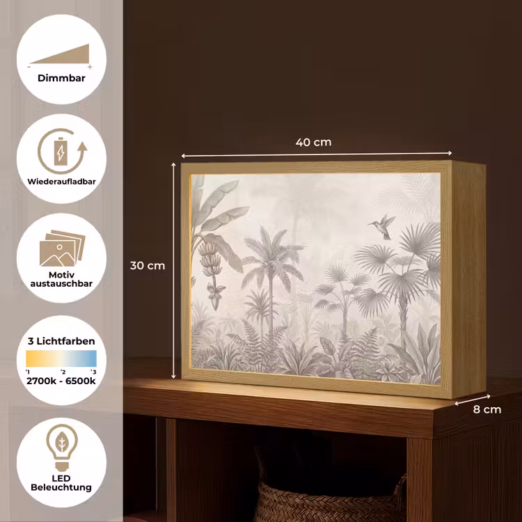 Jungle - Banenboom - Kolibrie - Beige Light Box met batterij (Wandlamp) middel -USP_websiteoverzichtDE