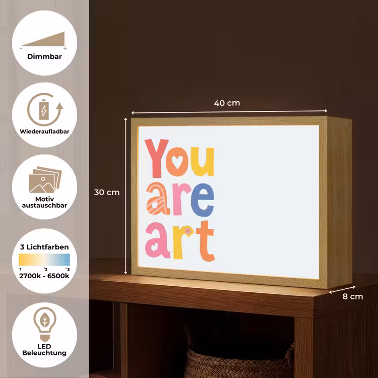 You are art - Kleurrijk - Grafisch Light Box met batterij (Wandlamp) middel -USP_websiteoverzichtDE