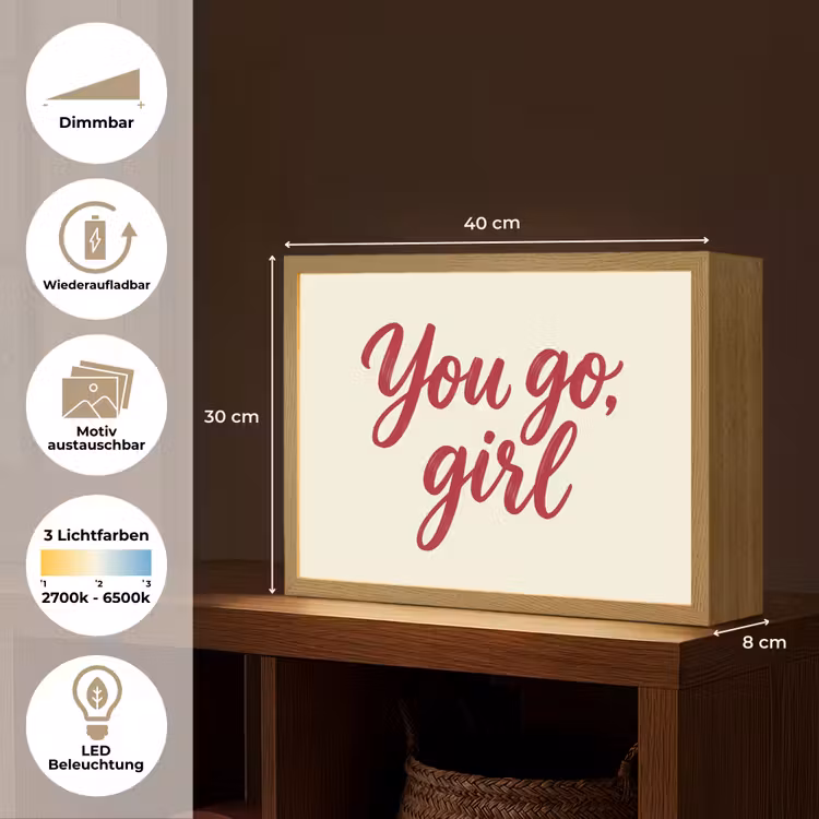 you go girl - Rood - Wit Light Box met batterij (Wandlamp) middel -USP_websiteoverzichtDE