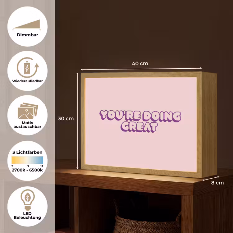 You're doing great - roze - 3D Light Box met batterij (Wandlamp) middel -USP_websiteoverzichtDE