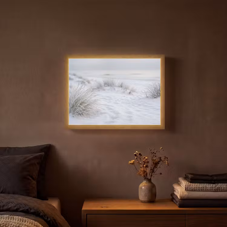 Duinen - Sneeuw - Strand - Winter - Serene Light Box met batterij (Wandlamp) middel -sfeer4