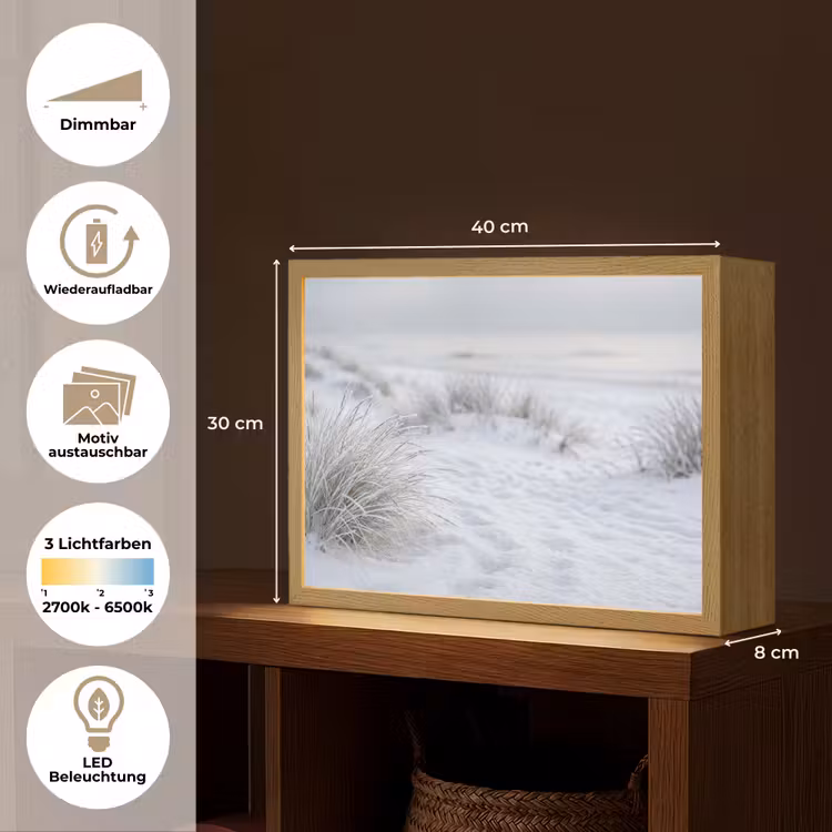 Duinen - Sneeuw - Strand - Winter - Serene Light Box met batterij (Wandlamp) middel -USP_websiteoverzichtDE