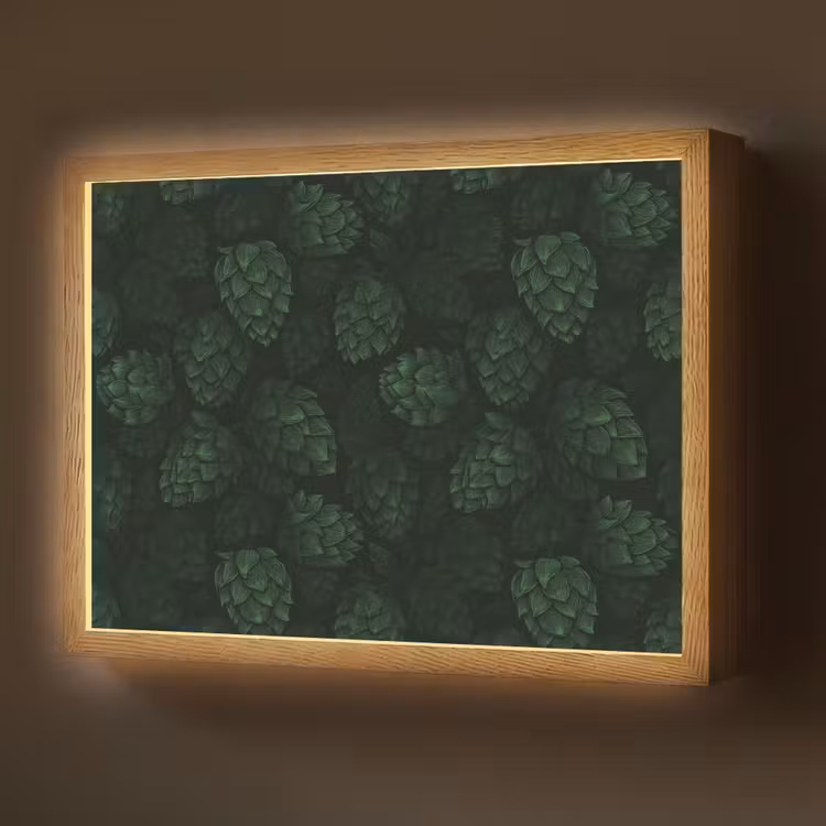 Donker - Groen - Hopbellen - Botanisch - Illustratie Light Box met batterij (Wandlamp) middel 907 -z3d_website