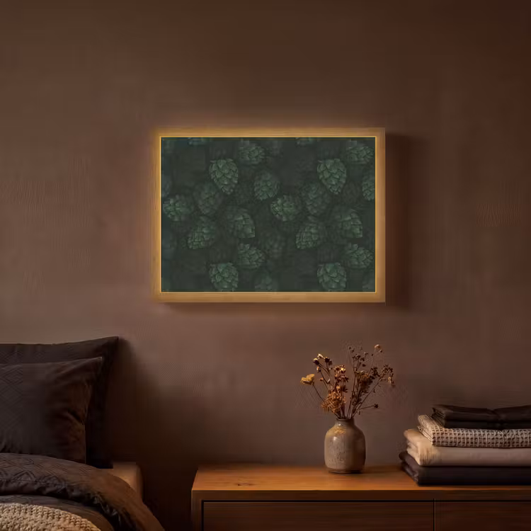 Donker - Groen - Hopbellen - Botanisch - Illustratie Light Box met batterij (Wandlamp) middel 907 -sfeer4