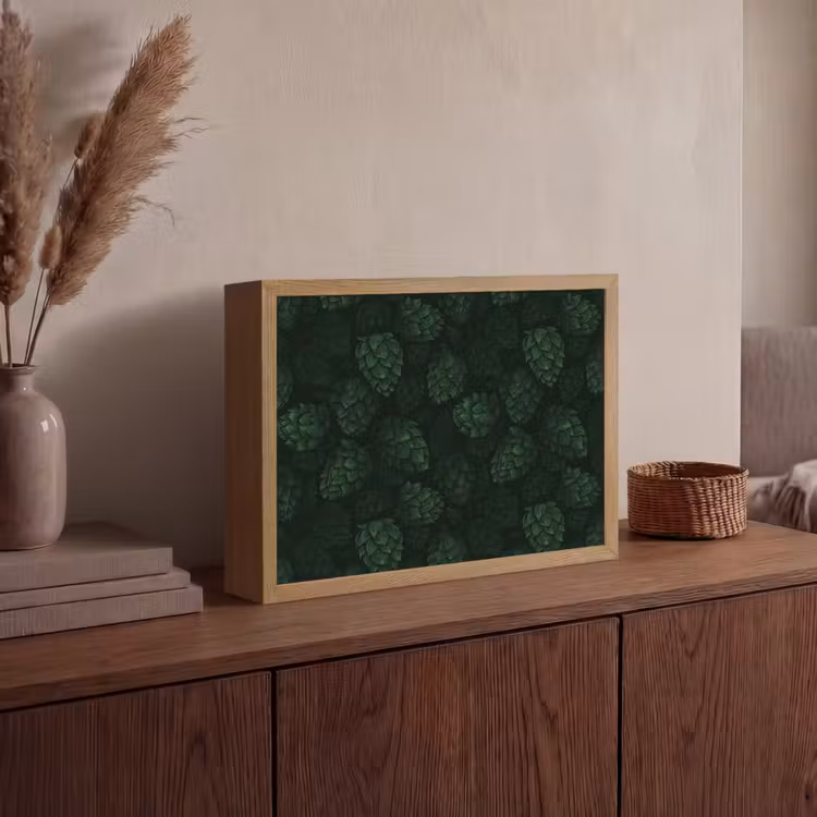 Donker - Groen - Hopbellen - Botanisch - Illustratie Light Box met batterij (Wandlamp) middel 907 -sfeer2