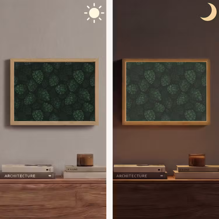Donker - Groen - Hopbellen - Botanisch - Illustratie Light Box met batterij (Wandlamp) middel 907 -sfeer3