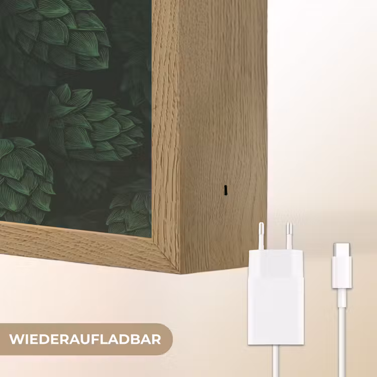 Donker - Groen - Hopbellen - Botanisch - Illustratie Light Box met batterij (Wandlamp) middel 907 -USP_websiteoplaadbaarDE