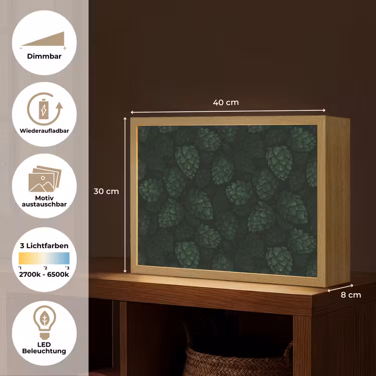Donker - Groen - Hopbellen - Botanisch - Illustratie Light Box met batterij (Wandlamp) middel 907 -USP_websiteoverzichtDE