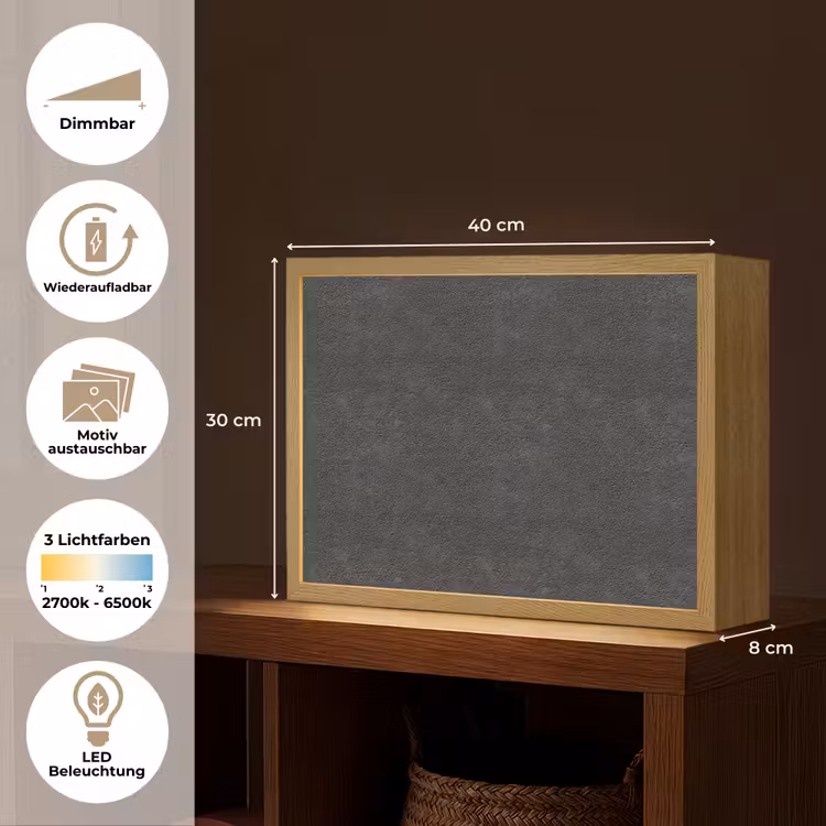 Donkergrijs - Asfaltstructuur - Ruw Light Box met batterij (Wandlamp) middel 907 -USP_websiteoverzichtDE