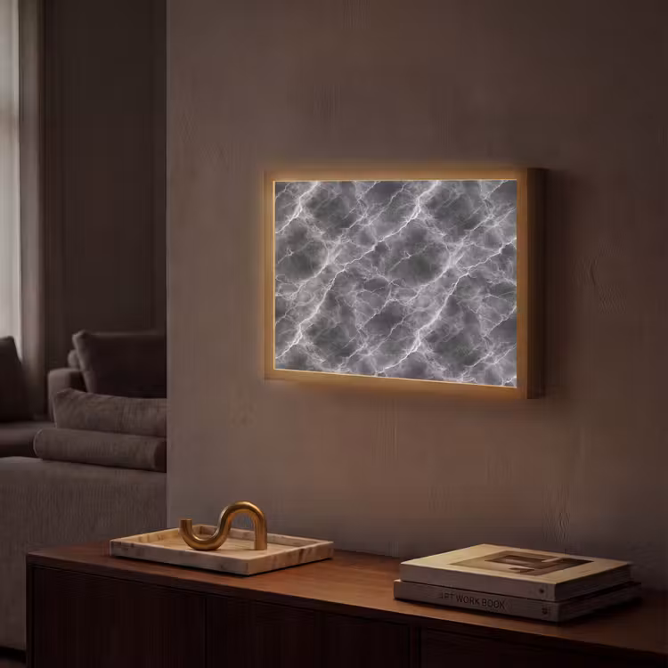 Donkergrijs - Bliksem - Marmer Light Box met batterij (Wandlamp) middel 907 -sfeer1