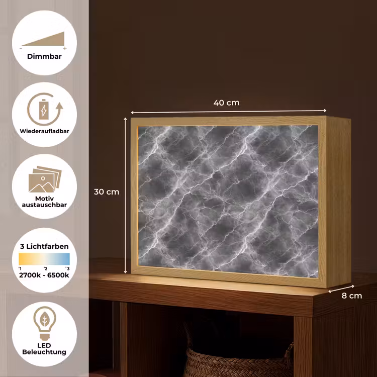 Donkergrijs - Bliksem - Marmer Light Box met batterij (Wandlamp) middel 907 -USP_websiteoverzichtDE