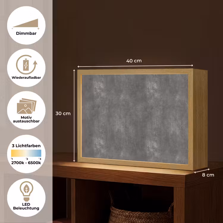 Donkergrijs - Ruw - Beton Light Box met batterij (Wandlamp) middel 907 -USP_websiteoverzichtDE
