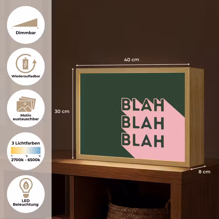 Donkergroen - Tekst - Schaduw - Grafisch Light Box met batterij (Wandlamp) middel -USP_websiteoverzichtDE