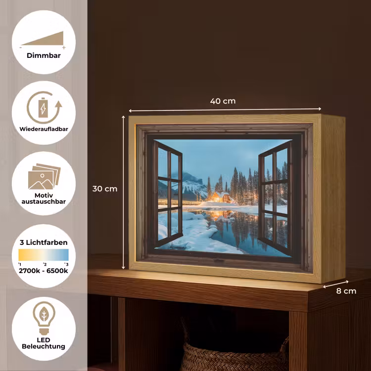 Doorkijk - Winter - Landschap - Natuur - Huis - Bergen Light Box met batterij (Wandlamp) middel -USP_websiteoverzichtDE