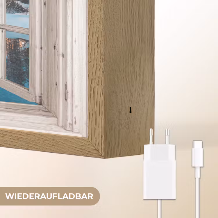 Doorkijk - Winterlandschap - Natuur - Huis - Bergen Light Box met batterij (Wandlamp) middel -USP_websiteoplaadbaarDE