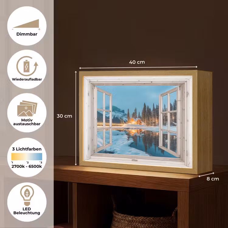 Doorkijk - Winterlandschap - Natuur - Huis - Bergen Light Box met batterij (Wandlamp) middel -USP_websiteoverzichtDE