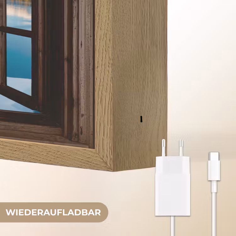 Doorkijk - Winterlandschap - Meer - Bergen - Uitzicht Light Box met batterij (Wandlamp) middel -USP_websiteoplaadbaarDE