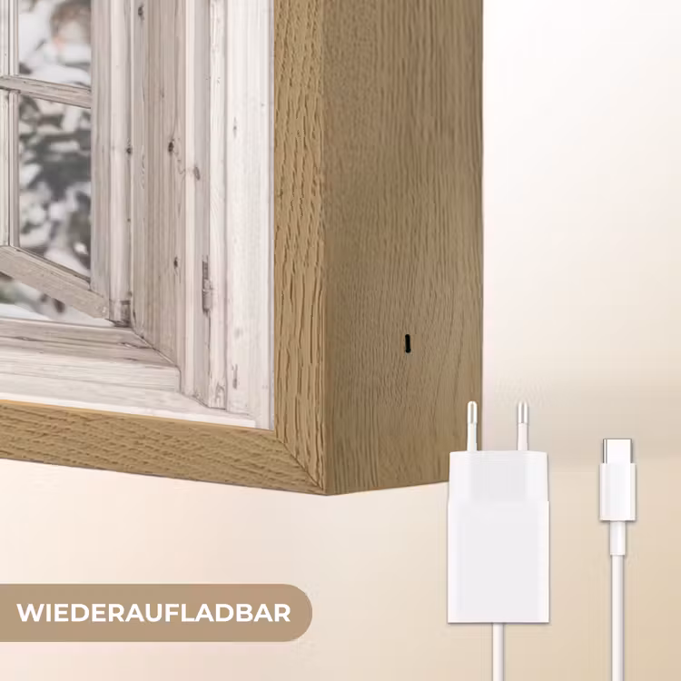 Doorkijk - Hert - Sneeuw - Winter - Bos - Dieren - Natuur Light Box met batterij (Wandlamp) middel -USP_websiteoplaadbaarDE