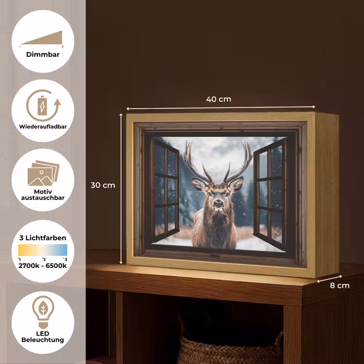Doorkijk - Hert - Dieren - Landschap - Winter - Sneeuw - Landelijk Light Box met batterij (Wandlamp) middel -USP_websiteoverzichtDE