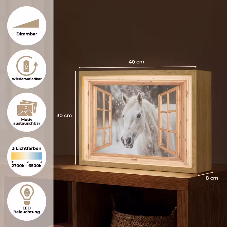 Doorkijk - Paard - Wit - Winter - Sneeuw - Dieren Light Box met batterij (Wandlamp) middel -USP_websiteoverzichtDE