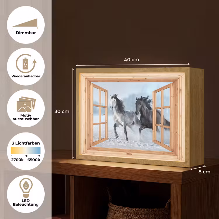 Doorkijk - Paarden - Winter - Dieren - Natuur - Hout Light Box met batterij (Wandlamp) middel -USP_websiteoverzichtDE