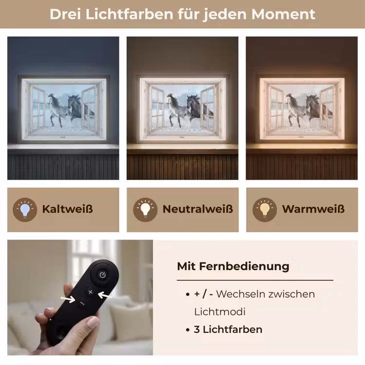 Doorkijk - Paarden - Winter - Dieren - Natuur - Wit Light Box met batterij (Wandlamp) middel -USP_lichtkleurDE
