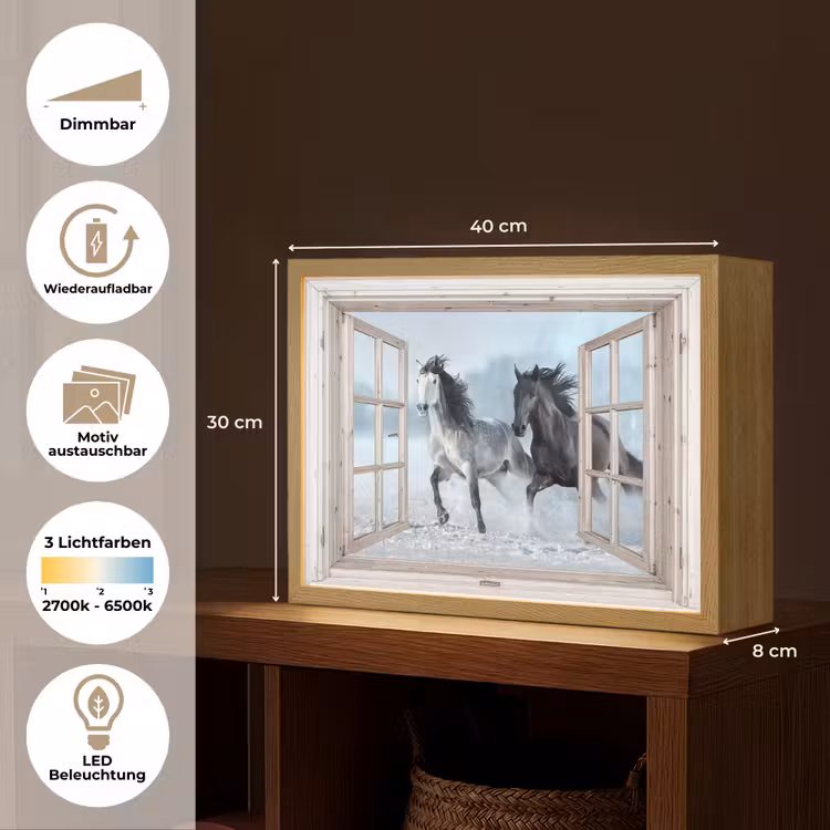 Doorkijk - Paarden - Winter - Dieren - Natuur - Wit Light Box met batterij (Wandlamp) middel -USP_websiteoverzichtDE