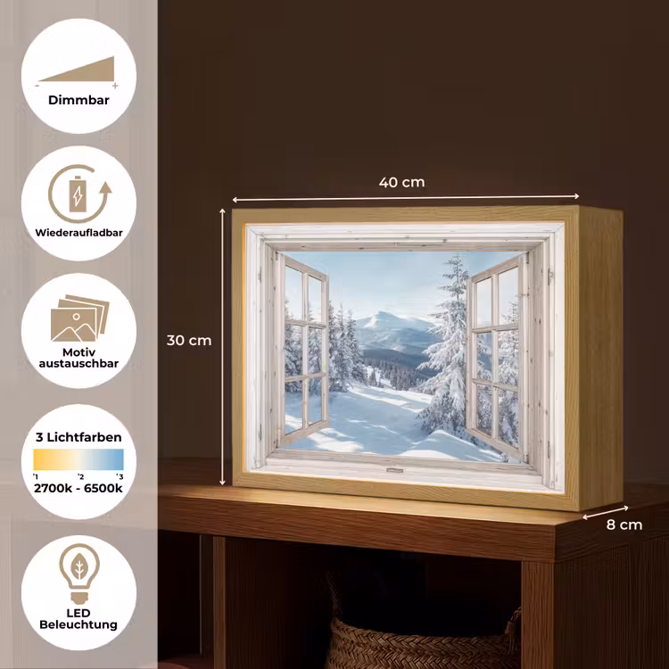 Doorkijk - Winter - Landschap - Natuur - Berg - Bomen - Wit Light Box met batterij (Wandlamp) middel -USP_websiteoverzichtDE