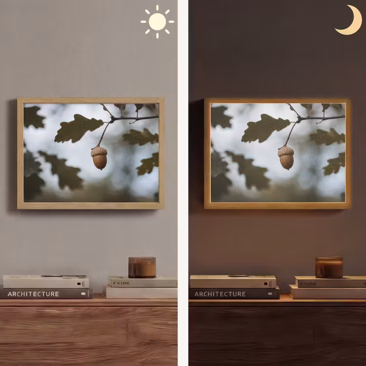 Eikel - Eikenblad - Bos - Herfst - Natuur Light Box met batterij (Wandlamp) middel -sfeer3