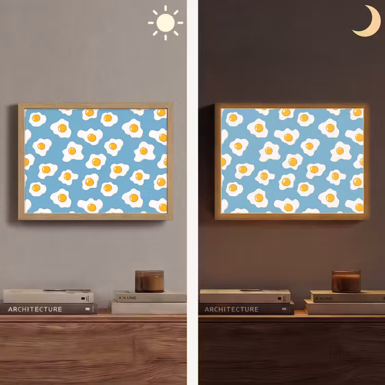 Eieren - Dooiers - Blauw Light Box met batterij (Wandlamp) middel 907 -sfeer3