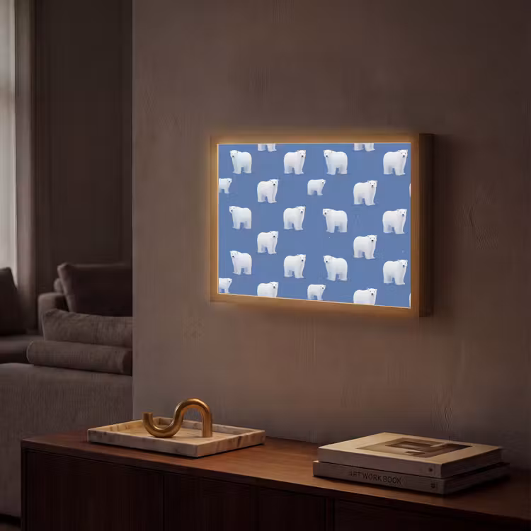 IJsbeer - Patroon - Blauw Light Box met batterij (Wandlamp) middel 907 -sfeer1