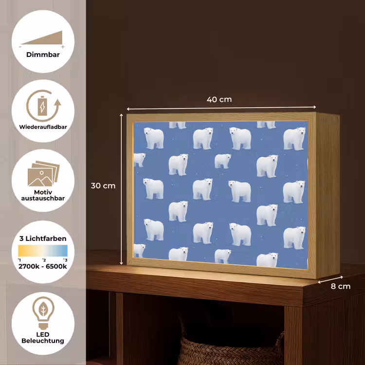 IJsbeer - Patroon - Blauw Light Box met batterij (Wandlamp) middel 907 -USP_websiteoverzichtDE