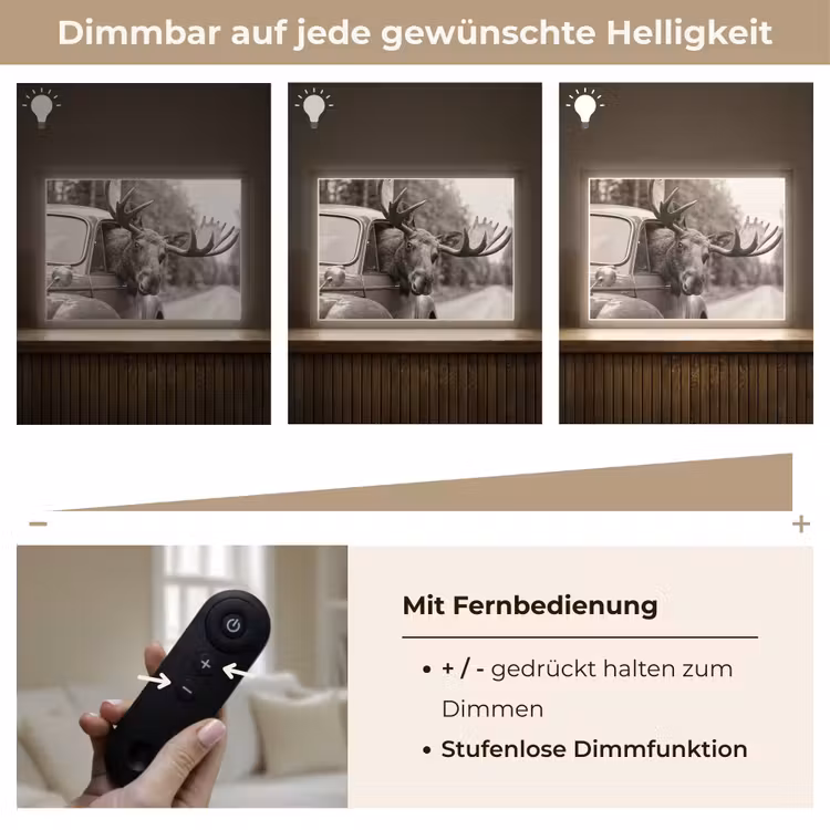 Eland - Auto - Gewei - Zwart - Wit Light Box met batterij (Wandlamp) middel -USP_dimbaarDE